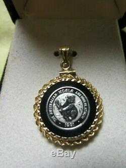 1/20 oz 9995 Platinum, The Australian Koala Coin, 14K Gold, Onyx Bezel Pendant