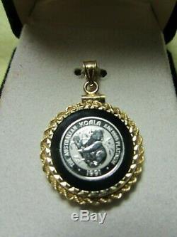 1/20 oz 9995 Platinum, The Australian Koala Coin, 14K Gold, Onyx Bezel Pendant