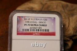 1/25oz NGC PF70 Ultra Cameo 2011 Discover Australia'DINGO' 9999 Pure Gold Coin