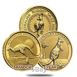 1/4 oz Australian Kangaroo/Nugget Gold Coin. 9999 Fine (Random Year)
