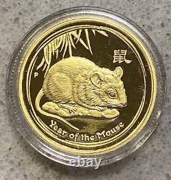 1/4oz Pert Mint Gold Coin 999.9 Proof Finish Lunar Year Of Mouse 2008 Series II
