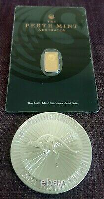 1g. 9999 Minted GOLD Bar + 1 Oz 2021.9999 Silver Bullion Coin Perth Mint COMBO