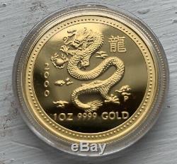 2000 1 oz Australian Gold Lunar Year of The Dragon Proof Coin Perth Mint