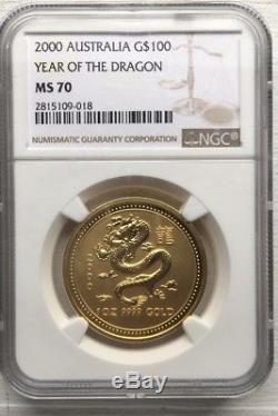 2000 1 oz Gold Lunar Year Of The Dragon NGC Graded MS 70
