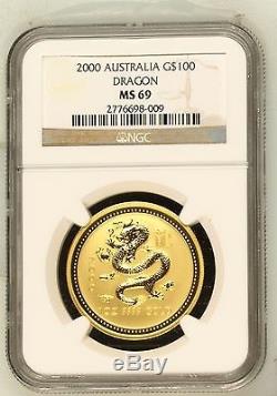 2000 1 oz Gold Year of the Dragon Lunar Coin (Series I) NGC MS-69