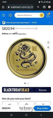 2000 $25 Australian Lunar Year of the Dragon 1/4 Ounce. 9999 Fine Gold Coin