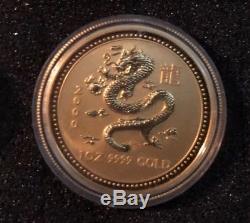 2000 AUSTRALIA GOLD LUNAR DRAGON 5 Coin Set Very Rare Uncirculated 2Oz 1/20oz