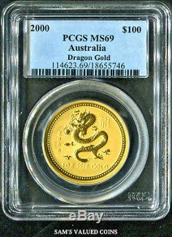 2000 Australia $100 Year Of The Dragon Gold Coin Pcgs Ms69 1 Oz. 9999 Gold