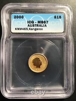 2000 Australia $15 Kangaroo 1/10 oz Gold Coin ICG MS67 KM # 465 7852300804