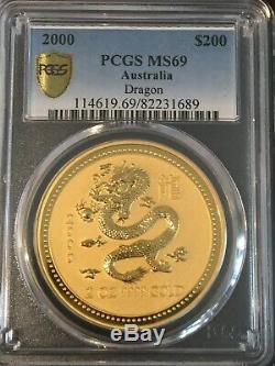 2000 Australia $200 2oz Gold Lunar Year Of The Dragon Series 1. PCGS MS69