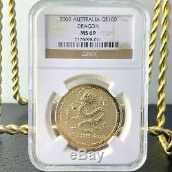 2000 Australia Gold Coin $100 Lunar Year Of The Dragon 1 Oz Ngc Ms69