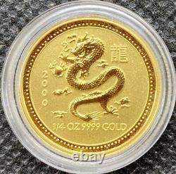 2000 Australian Gold Lunar Series 1 Year of The Dragon 1/4 oz $25 (BU) withCapsule