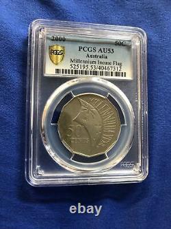 2000 Australian Millenium Incused 50 Cent Coin PCGS Graded AU53 Gold Shield NFC