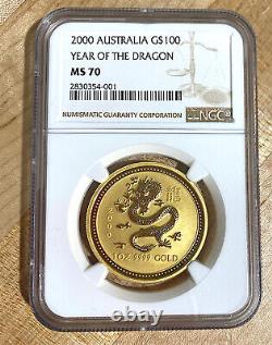2000 MS-70 1 oz Gold Lunar Year of the Dragon, Perth Mint (series 1)