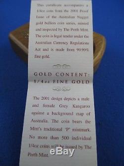 2001 $25 AUSTRALIAN NUGGET 1/4oz GOLD PROOF ISSUE COIN. A BEAUTY