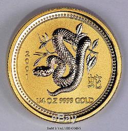 2001 AUSTRALIAN $25 LUNAR YEAR OF THE SNAKE Gold Coin 1/4 OZ. 9999 Gold