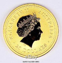 2001 AUSTRALIAN $25 LUNAR YEAR OF THE SNAKE Gold Coin 1/4 OZ. 9999 Gold