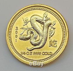 2001 AUSTRALIA 25 DOLLARS LUNAR YEAR OF THE SNAKE GOLD COIN 1/4 OZ. 9999 Gold