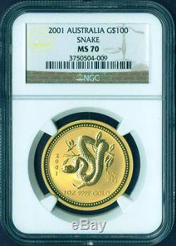 2001 AUSTRALIA Lunar YEAR of SNAKE 1 oz pure Gold G$100 Coin NGC MS70