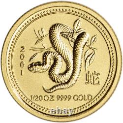 2001 Australia Gold Lunar Series I Year of the Snake 1/20 oz $5 BU
