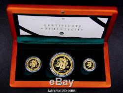 2001 Australia Lunar Year Of The Snake 3 Gold Proof Coin Set In Mint Box + Coa