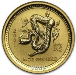 2001 Australian Year Of The Snake Gold Lunar 1/4 oz. 9999 GEM BU Series 1 Coin