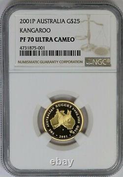 2001-P NGC $25 Proof 1/4 oz Australian Gold Kangaroo PF70 Ultra Cameo -POP 3