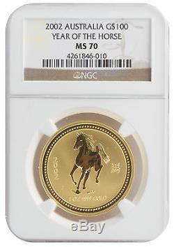 2002 1oz Gold Horse MS70 NGC (#010)