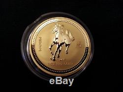 2002 Australia $100 1 oz Gold Lunar Year of the Horse, Gem in Original Capsule