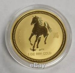 2002 Australia $100 1oz Gold Lunar Year of the Horse, Gem in Original Capsule