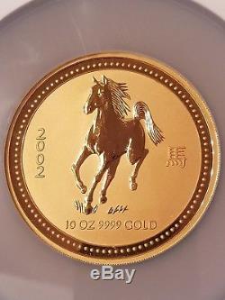 2002 Australia 10 oz Gold Coin. 9999 Lunar Year of Horse G$1000 NGC MS-66 RARE