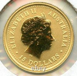 2002 Australia $15 Gold Coin Lunar Year Horse 1/10th Oz bullion Elizabeth BR536