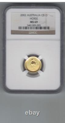 2002 Australia $15 Year of Horse 1/10 oz Gold Certified NGC MS69 -Perth Mint