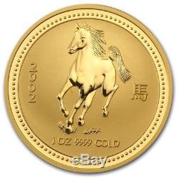 2002 Australia 1oz Gold Lunar Year of the Horse $100, Gem in Capsule