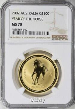 2002 Australia 1oz Gold Year of the Horse NGC MS-70 Rare Lunar Series 1 Perfect