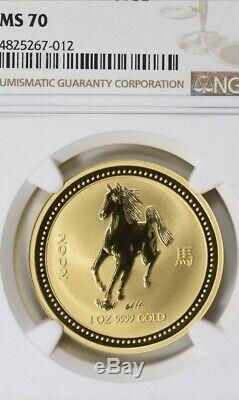 2002 Australia 1oz Gold Year of the Horse NGC MS-70 Rare Lunar Series 1 Perfect