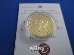 2003 $25 AUSTRALIAN NUGGET 1/4oz GOLD PROOF ISSUE COIN. A BEAUTY
