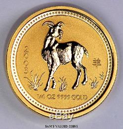 2003 Australia 25 Dollars Lunar Year of the Goat Gold Coin 1/4 OZ. 9999 Gold