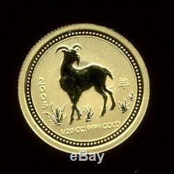 2003 Australian Lunar $5 Gold 1/20th oz Year of the Goat Series I