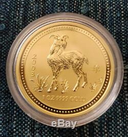 2003 Australian Perth Mint Lunar Series Goat. 9999 Gold 1oz Uncirculated RARE