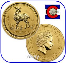 2003 Lunar Goat/Ram 1 oz $100 Gold Coin, Series I, Perth Mint Australia capsule