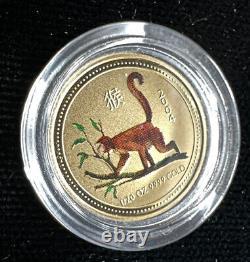 2004 $5 1/20 oz Gold Coin Colorized Australian Lunar Monkey. 9999 BU in Capsule