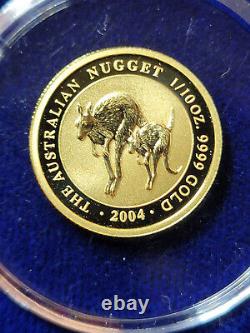 2004 Australia $15.9999 Gold Kangaroo Nugget Perth Mint 1/10 oz BU withcapsule