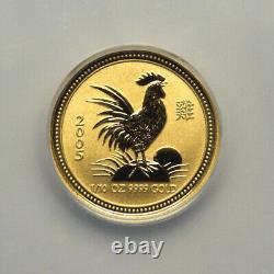 2005 $15 Australia Lunar Series 1 Rooster 1/10 Oz Pure Gold ICG MS70