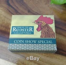 2005 1/20 oz Gold Lunar Series 1 Year of the Rooster coloured coin show special