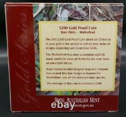 2005 $200 1/2oz Gold Proof Coin Rare Birds Malleefowl RAM No. 886