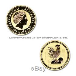 2005 $200 Australia Year of the Rooster BU Condition 2 oz. 9999 24 KT Gold Coin