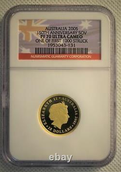 2005 Australia 150th Anniv. $25 Gold Sovereign One of First 1,000 NGC PF70 U