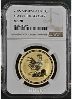 2005 Australia 1oz Gold Coins Lunar Year of the Rooster? NGC MS70? Top Pop