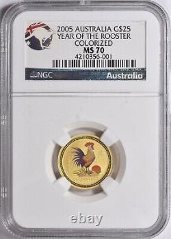 2005 Australia YEAR of the ROOSTER 1/4 oz 9999 Gold PCGS MS70 $998.88